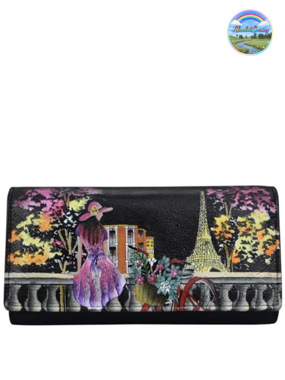 Hand-Painted Leather Tri-Fold Wallet with 12 Card Holders